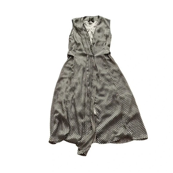 Deborah Lyons Ashley Midi Striped Dress v-neck Sleeveless Black White 6 RTR - Picture 4 of 15